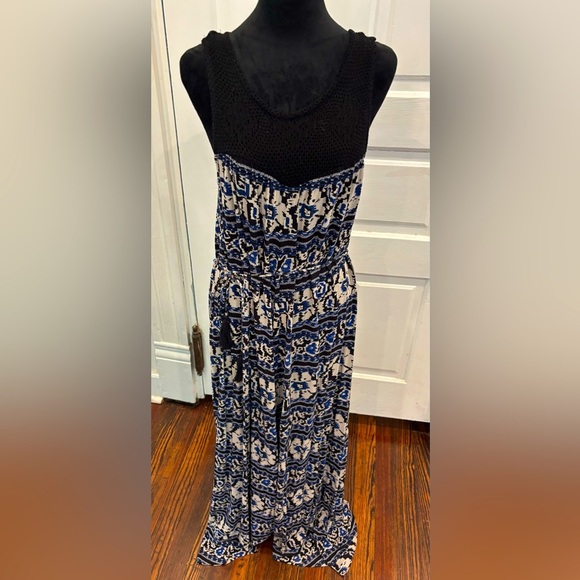 Lucky Brand Aztec Crochet Strap Maxi Dress With Tie Waist Tassels Sz medium - Picture 1 of 13